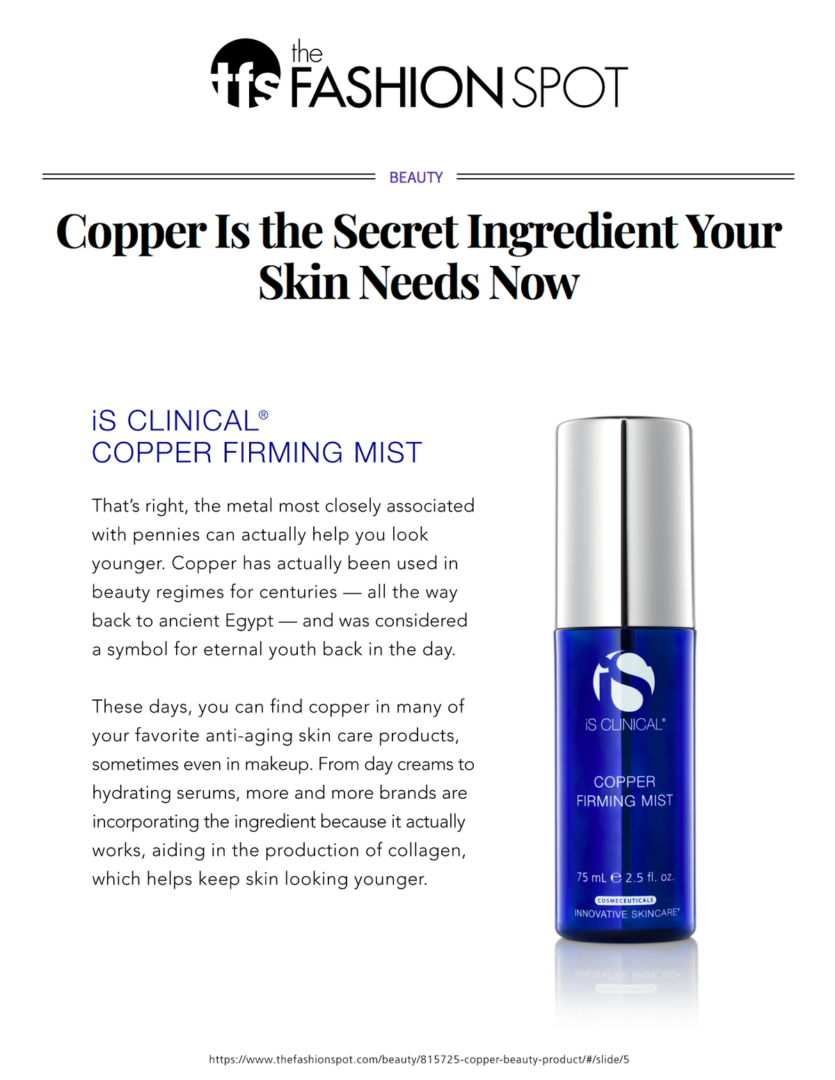 iS Clinical Copper Firming Mist The Fashion Spot Canada